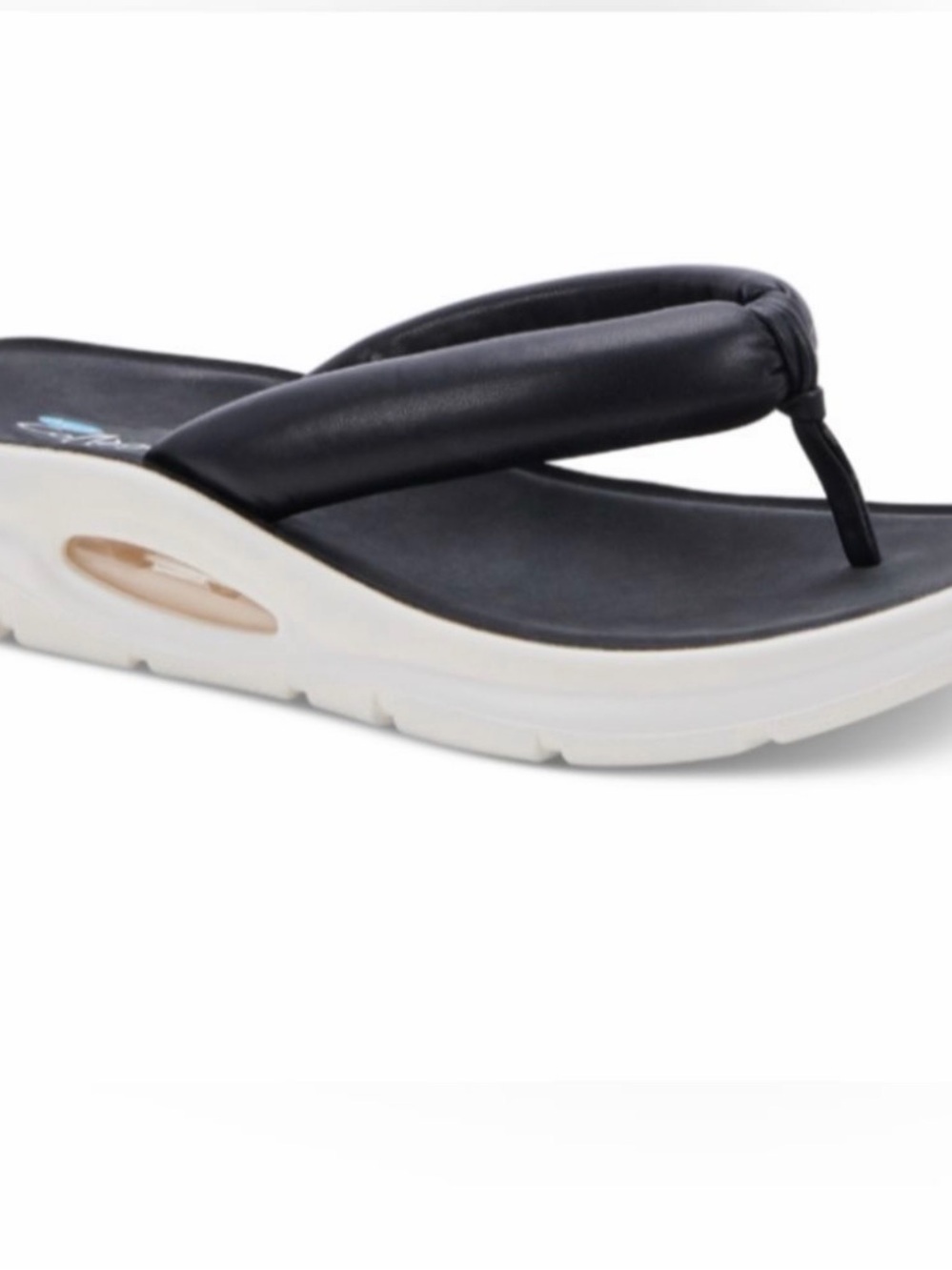 Padded Black Thong Sandal with White Sole
